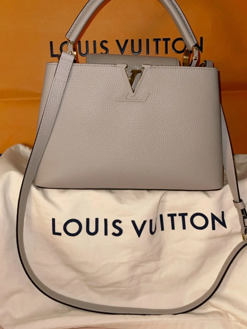 Louis Vuitton Beige/Light Taupe Leather Satchel with Gold LV Accent